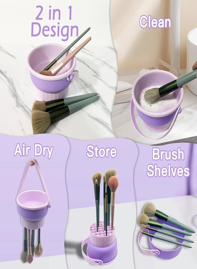 KRLZ 3 in 1 Makeup Brush Cleaning Mat, Silicone Makeup Brush Scrubber, Cosmetic Brush Cleaner for Cleaning Drying and Storing, Makeup Brush Cleaning Bowl for Makeup Brush, Sponge, Powder Puff (Blue) - Image 5