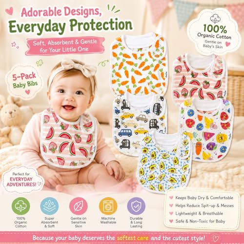 KiddyStar Drool Bibs for Babies Organic Unisex Soft Absorbent Teething Bibs with Adjustable Snaps - Image 3