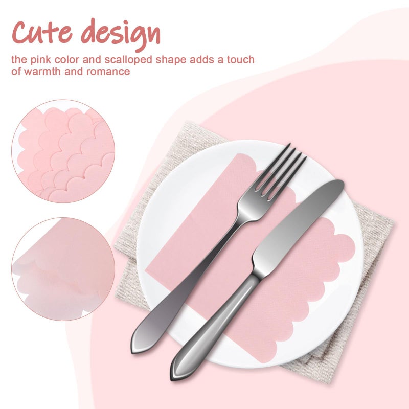 مناديل ورقية وردية مموجة للاستخدام لمرة واحدة 150 ورقة لحفلات الزفاف وأعياد الميلاد والعشاء - Image 4