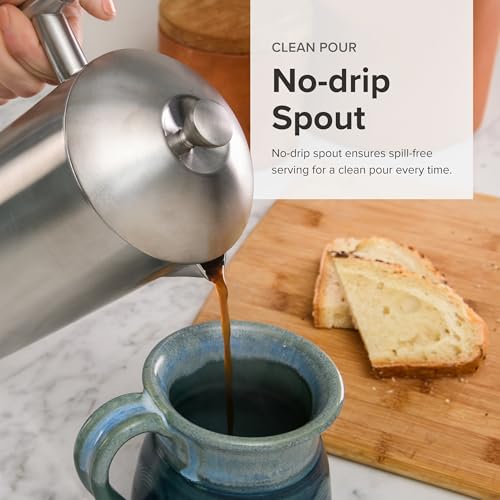 Frieling Double-Walled Stainless Steel French Press Coffee Maker - Brushed 36 oz (1 Liter) Insulated Coffee Press - Image 4
