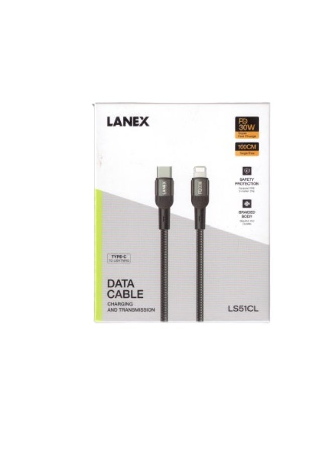 لانيكس كابل شاحن Lanex 30 وات من Type C إلى Lightning للشحن السريع 100 سم
