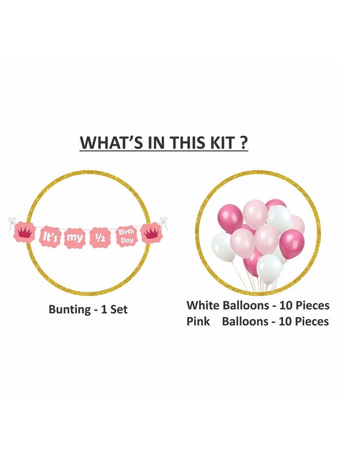 Untumble Half Birthday banner for baby girl and balloon decor kit for a 6 month birthday containing a It's my half birthday banner in Pink and 20 Pink & White balloons (Pack of 21) - Image 2