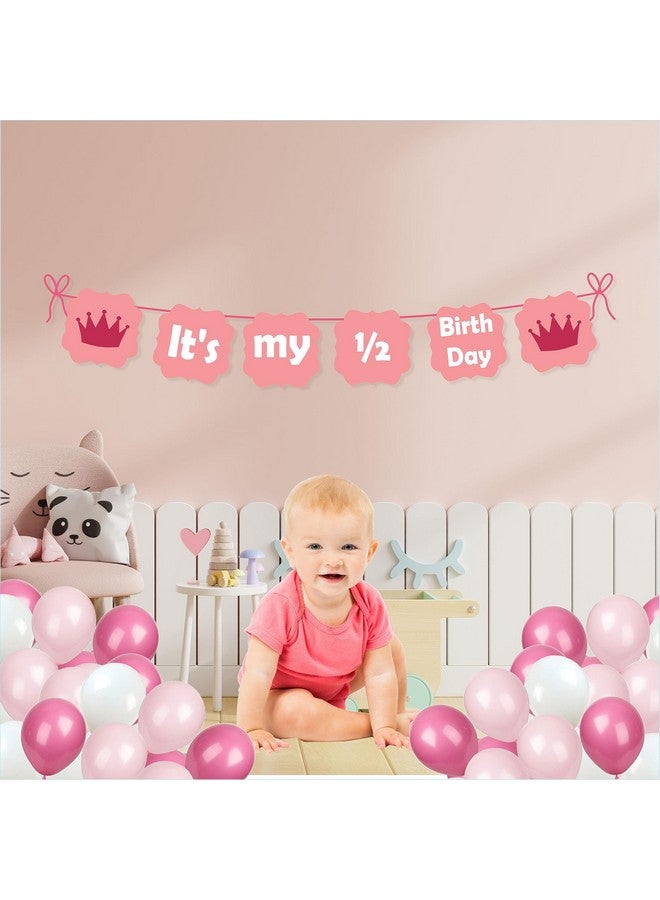 Untumble Half Birthday banner for baby girl and balloon decor kit for a 6 month birthday containing a It's my half birthday banner in Pink and 20 Pink & White balloons (Pack of 21) - Image 4