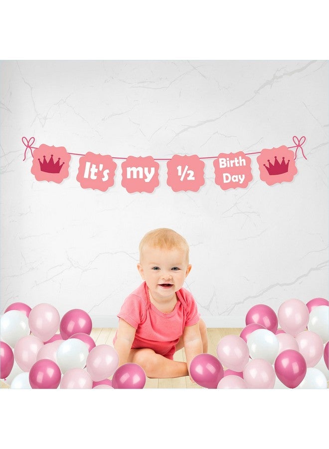 Untumble Half Birthday banner for baby girl and balloon decor kit for a 6 month birthday containing a It's my half birthday banner in Pink and 20 Pink & White balloons (Pack of 21) - Image 3