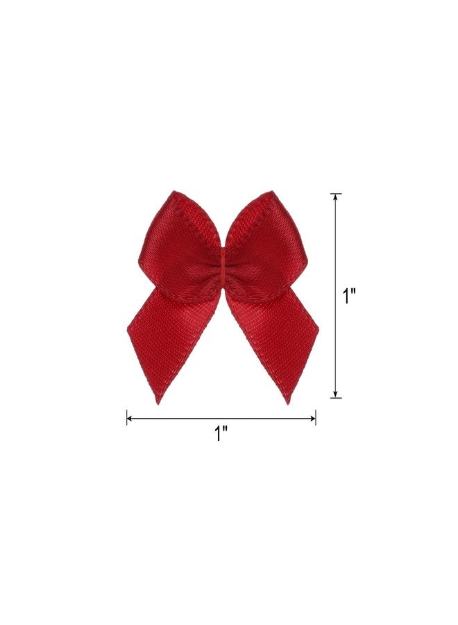 MECCANIXITY 50Pcs Mini Ribbon Bow 1" Mini Fabric Satin Ribbon Flower Bows for Craft DIY Sewing Wedding Birthday Party Gift Wrap Bows Wine Red - Image 2