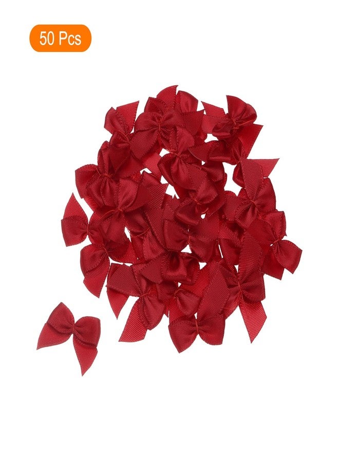 MECCANIXITY 50Pcs Mini Ribbon Bow 1" Mini Fabric Satin Ribbon Flower Bows for Craft DIY Sewing Wedding Birthday Party Gift Wrap Bows Wine Red - Image 3