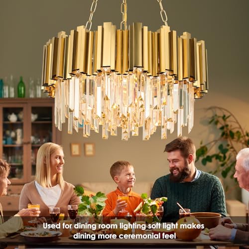 AKDXIRUN Modern Chandeliers Crystal with Light Gold Crystal Chandelier Hanging Ceiling Light Fixture 9 Lights Chandelier Modern Crystal Round Pendant Light Fixture Dining Room Living Room Bedroom W22in - Image 2