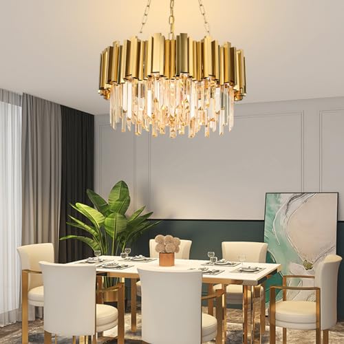 AKDXIRUN Modern Chandeliers Crystal with Light Gold Crystal Chandelier Hanging Ceiling Light Fixture 9 Lights Chandelier Modern Crystal Round Pendant Light Fixture Dining Room Living Room Bedroom W22in - Image 4