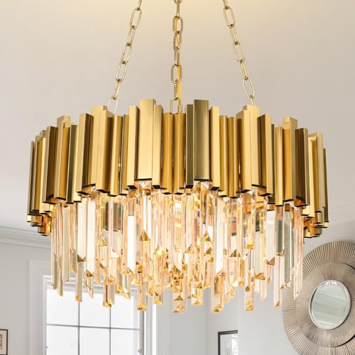 AKDXIRUN Modern Chandeliers Crystal with Light Gold Crystal Chandelier Hanging Ceiling Light Fixture 9 Lights Chandelier Modern Crystal Round Pendant Light Fixture Dining Room Living Room Bedroom W22in - Image 1