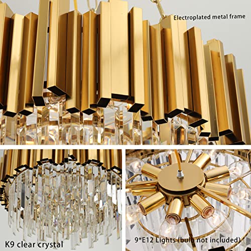 AKDXIRUN Modern Chandeliers Crystal with Light Gold Crystal Chandelier Hanging Ceiling Light Fixture 9 Lights Chandelier Modern Crystal Round Pendant Light Fixture Dining Room Living Room Bedroom W22in - Image 5