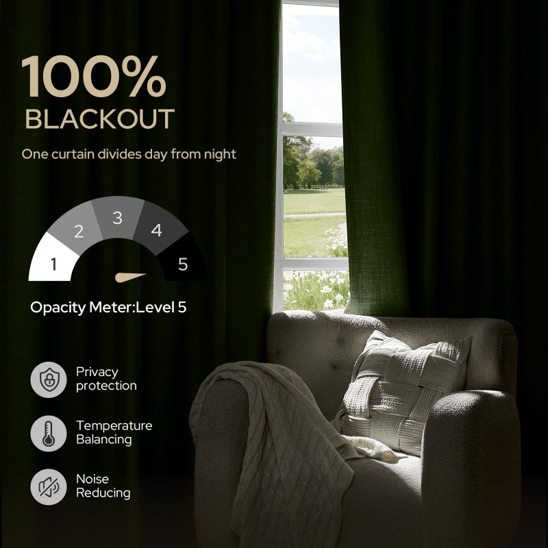 HOMEIDEAS 100% Blackout Faux Linen Olive Green Curtainsï¼ŒModern Farmhouse Luxury Winter Curtains 84 Inches Long 2 Panels, Rod Pocket & Back Tab for Boho Vintage Living Room,Bedroom Decor - Image 3