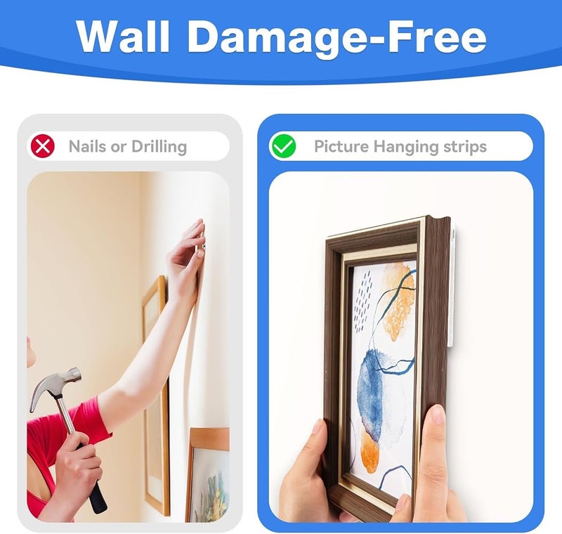 ALMEKAQUZ 30 Pcs Heavy Duty Picture Hanging Strips - Large Adhesive Wall Hooks, Damage-Free No Nail Picture Hangers, Easy Removal, Refill Mounting Strips for Home, Office and Dorm - Image 2