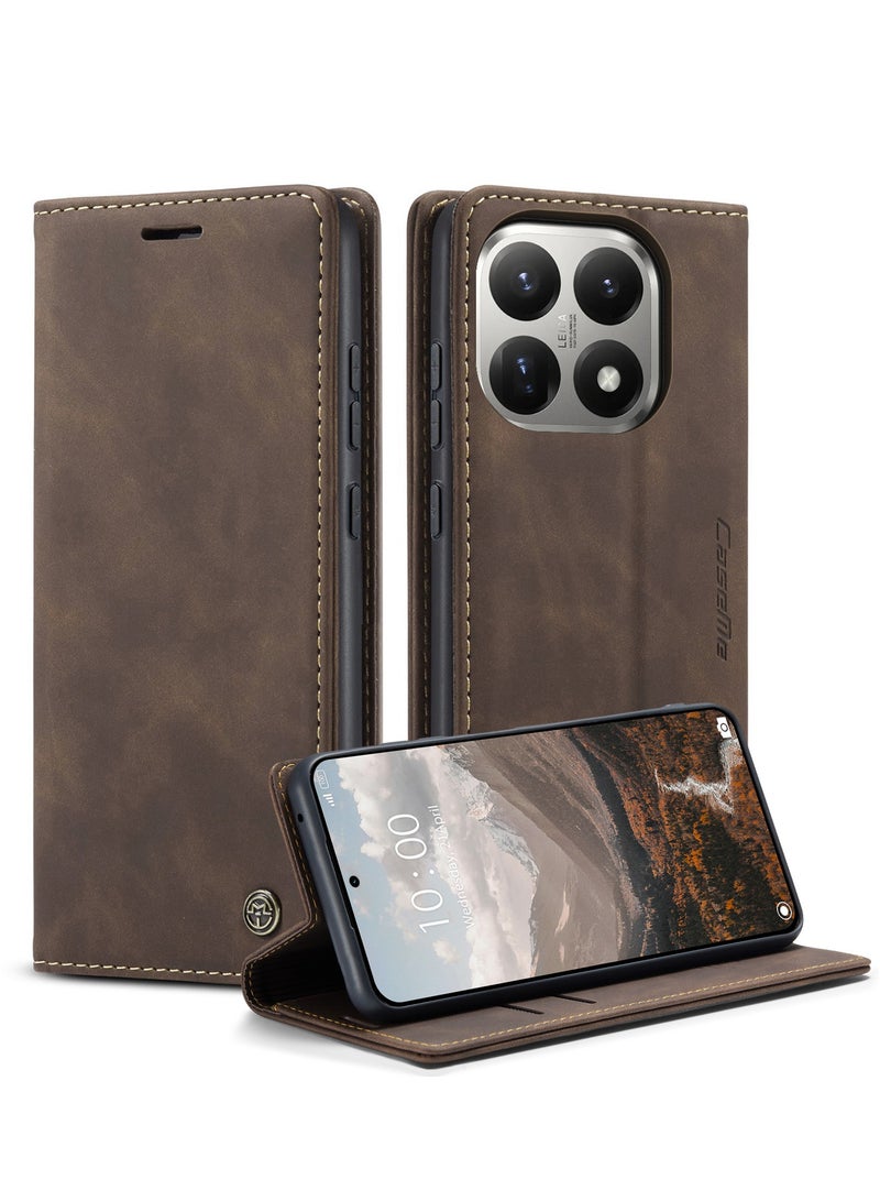 CaseMe For Xiaomi 15T Cover, PU Leather Flip Cover with Card Holder, RFID Blocking Magnetic Closure, Foldable Stand, Shockproof Protective Phone Case - Image 1