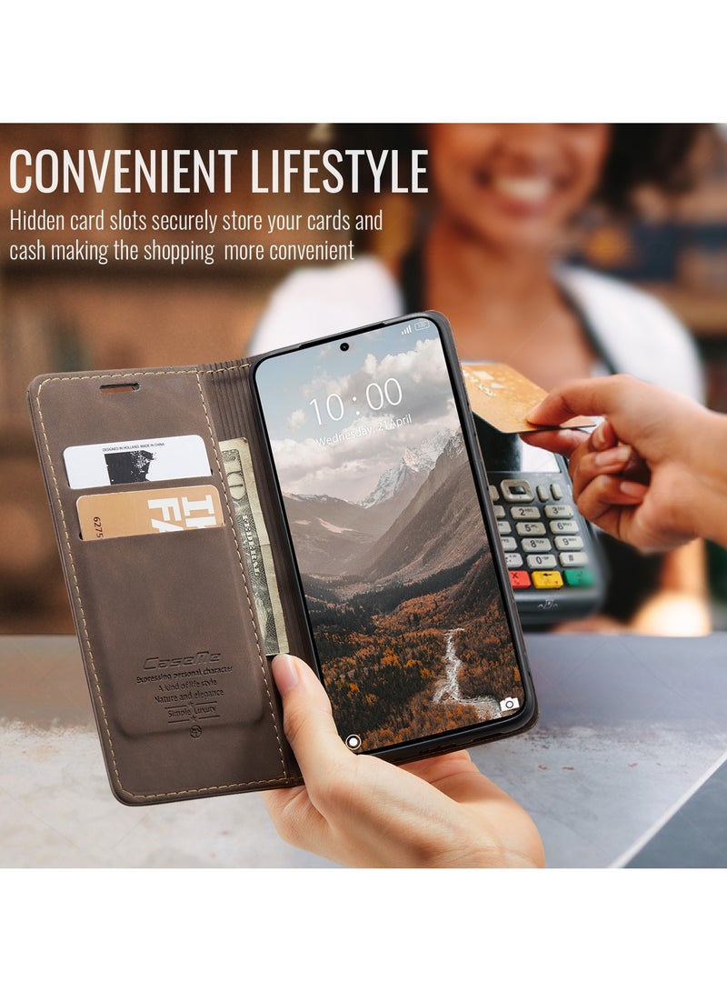 CaseMe For Xiaomi 15T Cover, PU Leather Flip Cover with Card Holder, RFID Blocking Magnetic Closure, Foldable Stand, Shockproof Protective Phone Case - Image 4