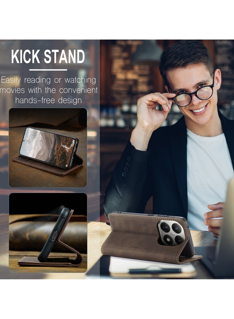 CaseMe For Xiaomi 15T Cover, PU Leather Flip Cover with Card Holder, RFID Blocking Magnetic Closure, Foldable Stand, Shockproof Protective Phone Case - Image 5