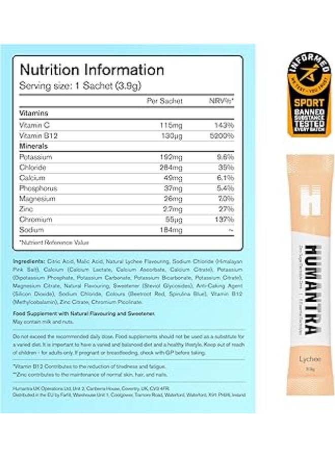 Humantra Electrolytes Powder - Lychee Flavor, 20ct - Powdered Hydration Sachets - Plant-Based Electrolyte Powder with 6 Electrolytes - Vegan, Sugar Free, Gluten Free - Image 4