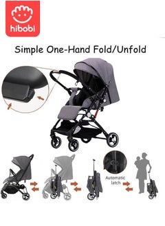hibobi Lightweight Baby Stroller | Excellent Suspension System | Large Canopy & Spacious Seat | 5-Point Harness | Large Storage Basket | Quick One-Click Folding | Suitable for 0-36 Months | Gray  - Image 2
