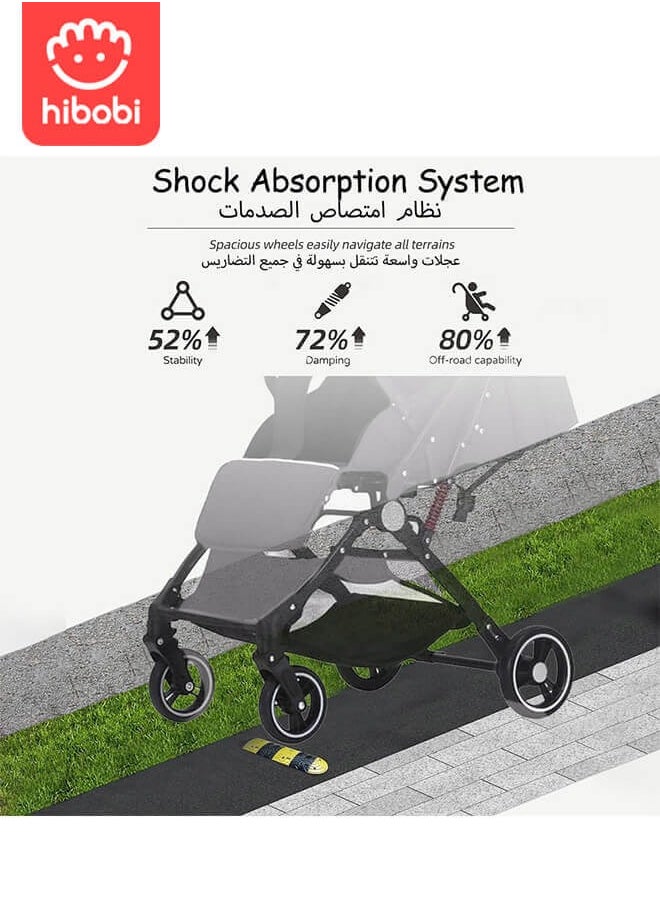 hibobi - Lightweight Baby Stroller | Excellent Suspension System | Large Canopy & Spacious Seat | 5-Point Harness | Large Storage Basket | Quick One-Click Folding | Suitable for 0-36 Months | Gray - Image 1