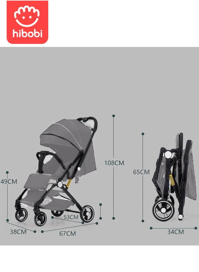 hibobi - Lightweight Baby Stroller | Excellent Suspension System | Large Canopy & Spacious Seat | 5-Point Harness | Large Storage Basket | Quick One-Click Folding | Suitable for 0-36 Months | Gray - Image 1