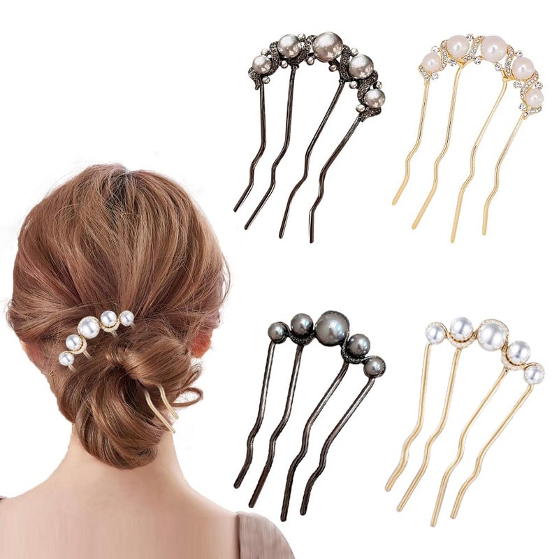 TRKETK 4 Pieces Hairpins With Pearls Hair Pin Women U Shape Elegant Metal Forks Vintage Hair Clip For Wedding Prom Party Girls Bridesmaid - Image 1