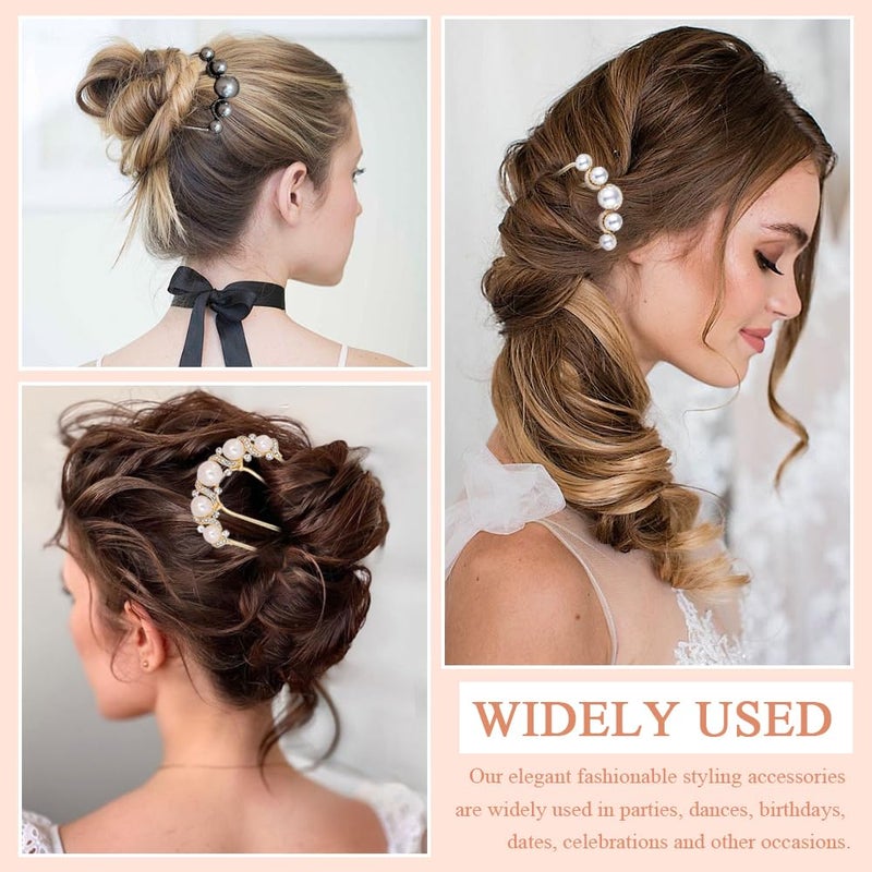 TRKETK 4 Pieces Hairpins With Pearls Hair Pin Women U Shape Elegant Metal Forks Vintage Hair Clip For Wedding Prom Party Girls Bridesmaid - Image 3