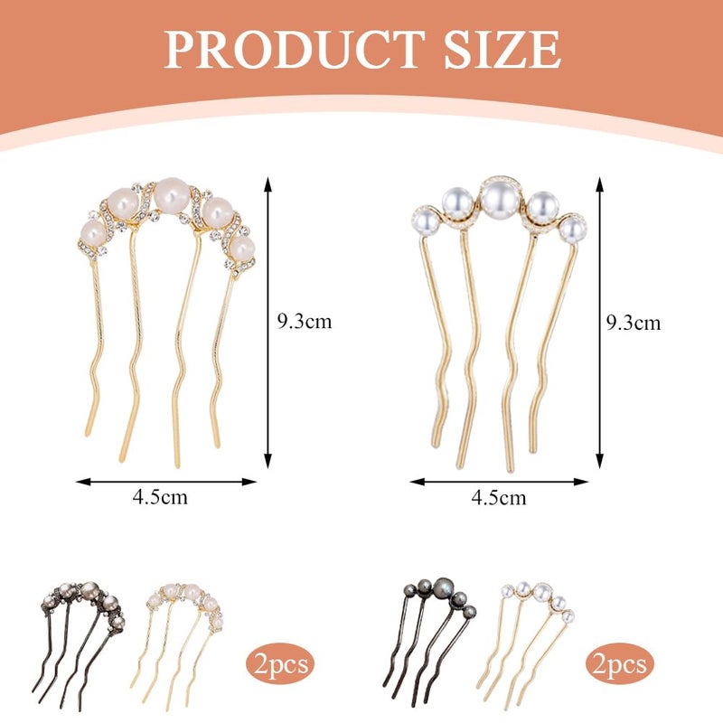 TRKETK 4 Pieces Hairpins With Pearls Hair Pin Women U Shape Elegant Metal Forks Vintage Hair Clip For Wedding Prom Party Girls Bridesmaid - Image 2