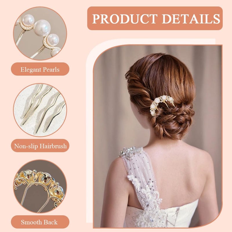 TRKETK 4 Pieces Hairpins With Pearls Hair Pin Women U Shape Elegant Metal Forks Vintage Hair Clip For Wedding Prom Party Girls Bridesmaid - Image 4