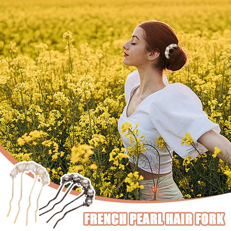 TRKETK 4 Pieces Hairpins With Pearls Hair Pin Women U Shape Elegant Metal Forks Vintage Hair Clip For Wedding Prom Party Girls Bridesmaid - Image 5