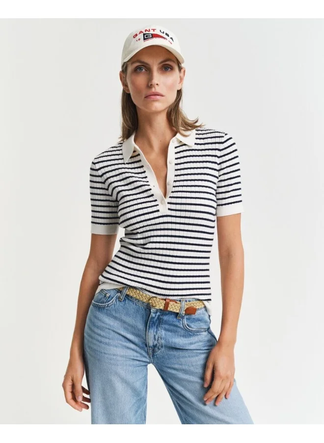 GANT Striped Rib Knit Short Sleeve Rugger