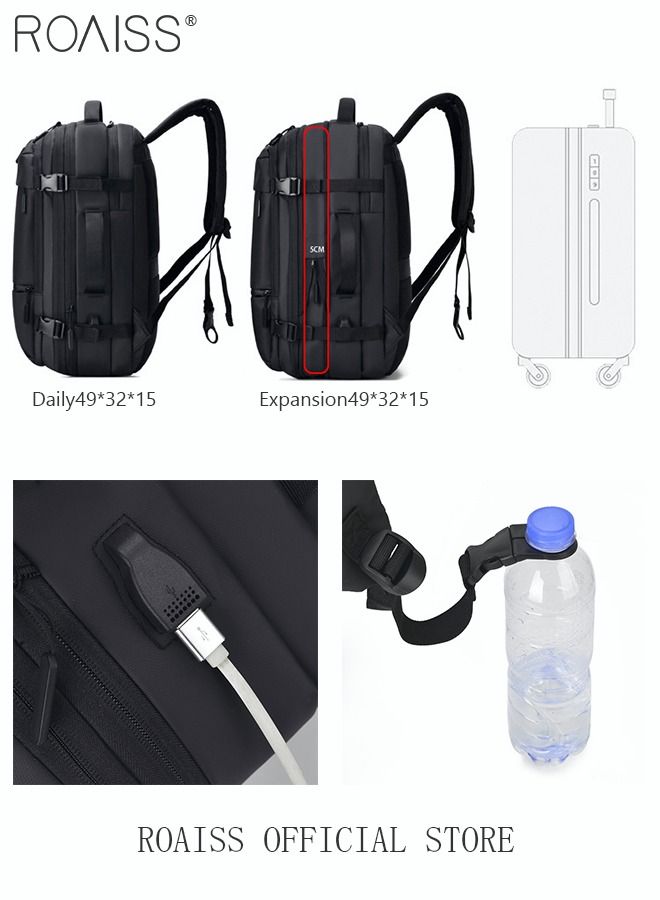 roaiss Fits 17 Inch Laptop Backpack Business Backpack Scalable Capacity College Bookbag For Work School Travel Flight with USB Port Waterproof Casual Computer Daypack for Men  - Image 2