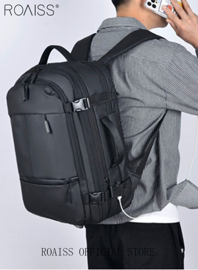 حقيبة ظهر للكمبيوتر المحمول مقاس 17 بوصة، حقيبة ظهر للأعمال، حقيبة كتب جامعية قابلة للتطوير، للعمل والمدرسة والسفر والطيران مع منفذ USB، حقيبة ظهر يومية مقاومة للماء للكمبيوتر للرجال