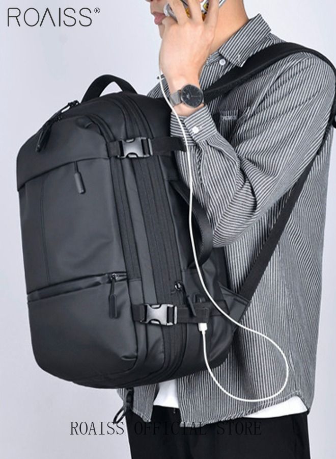 حقيبة ظهر للكمبيوتر المحمول مقاس 17 بوصة، حقيبة ظهر للأعمال، حقيبة كتب جامعية قابلة للتطوير، للعمل والمدرسة والسفر والطيران مع منفذ USB، حقيبة ظهر يومية مقاومة للماء للكمبيوتر للرجال