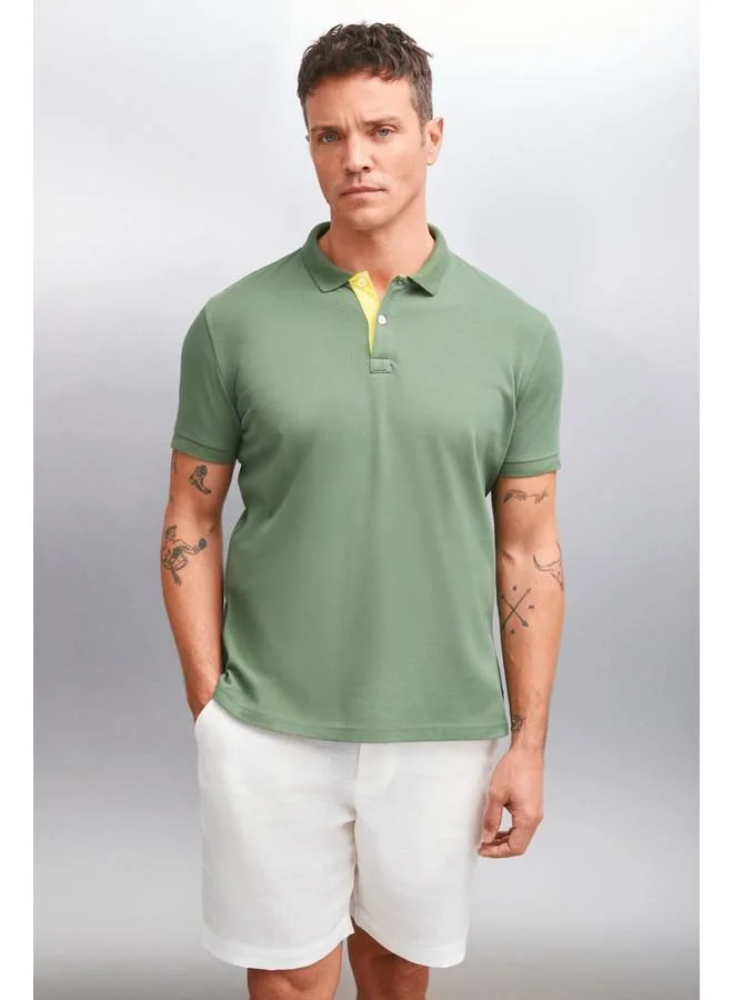 GRIMELANGE Grimelange Mathew Men's Khaki Polo Neck T-Shirt
