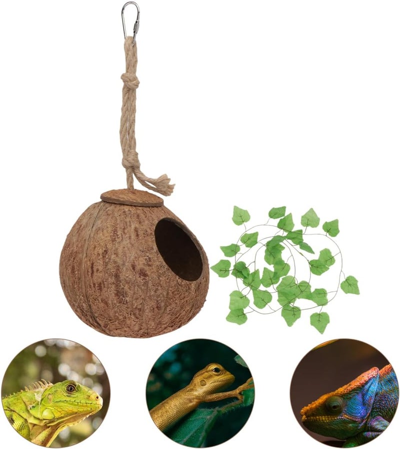 SUPVOX Hanging Coconut Hide Lizard Hut Reptiles Hideout Nest Seagrass Material for Small Pet Nesting for Gecko - Image 3