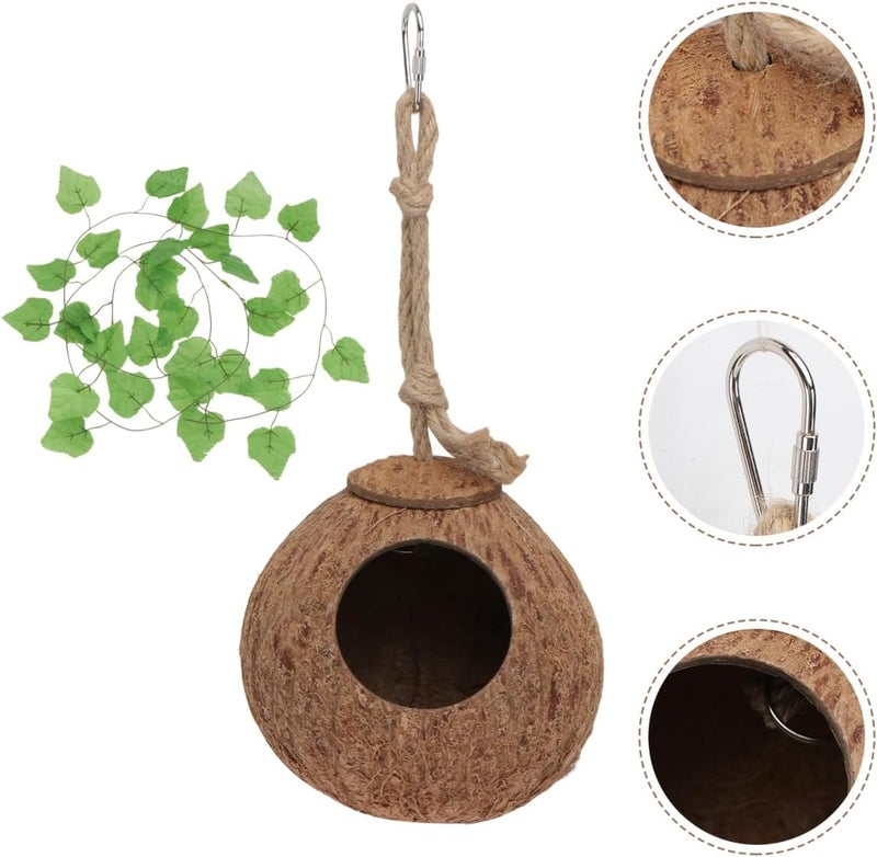 SUPVOX Hanging Coconut Hide Lizard Hut Reptiles Hideout Nest Seagrass Material for Small Pet Nesting for Gecko - Image 5