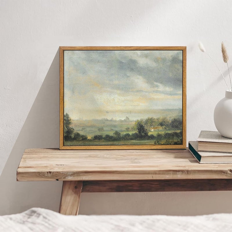 KBKBART Framed Vintage Landscape Wall Art Prints, Retro Green Forest Valley Nature Wilderness Illustrations Canvas Painting, Farmhouse Decor Wall Art Ready To Hang for Bedroom, Living Room, Bathroom, - Image 4