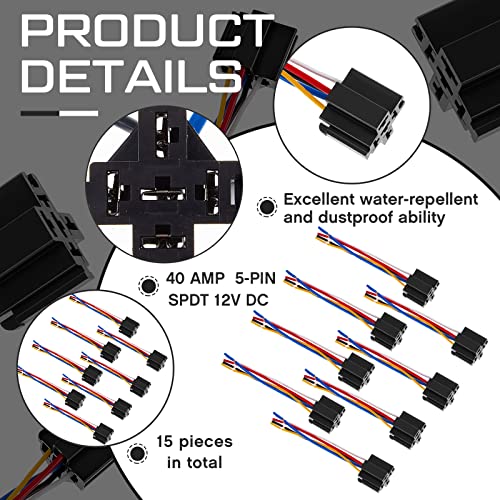 Fabbay 15 قطعة 5 دبوس DC 12V قاعدة توصيل ريلاي للسيارات والشاحنات والمركبات - Image 3