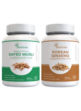 Herbal max Safed Musli Extract 800 mg 60 Capsule with Korean Ginseng Capsule combo - pzsku/ZF5A4B3A1B71CE27E708BZ/45/_/1692792775/c61e9cbc-6203-469a-8bab-14988692a915