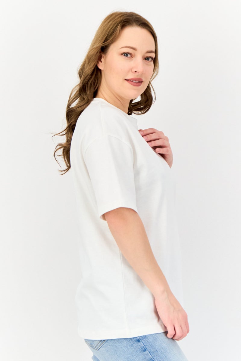 English Laundry Women Oversized Crew Neck Short Sleeve Solid T-Shirt, White  - Image 4