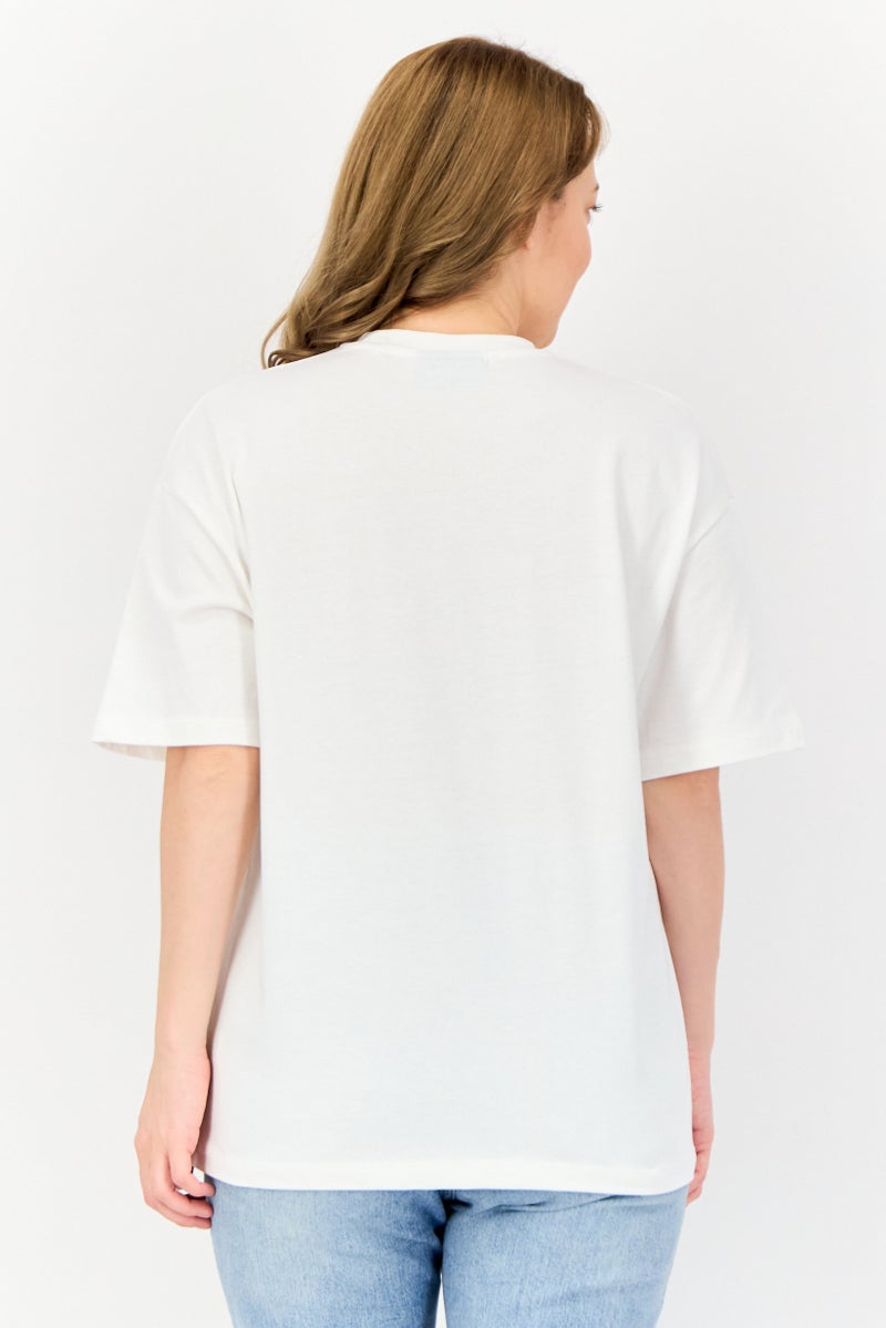 English Laundry Women Oversized Crew Neck Short Sleeve Solid T-Shirt, White  - Image 3