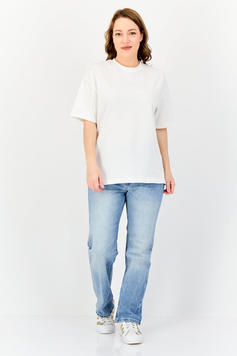 English Laundry Women Oversized Crew Neck Short Sleeve Solid T-Shirt, White  - Image 2