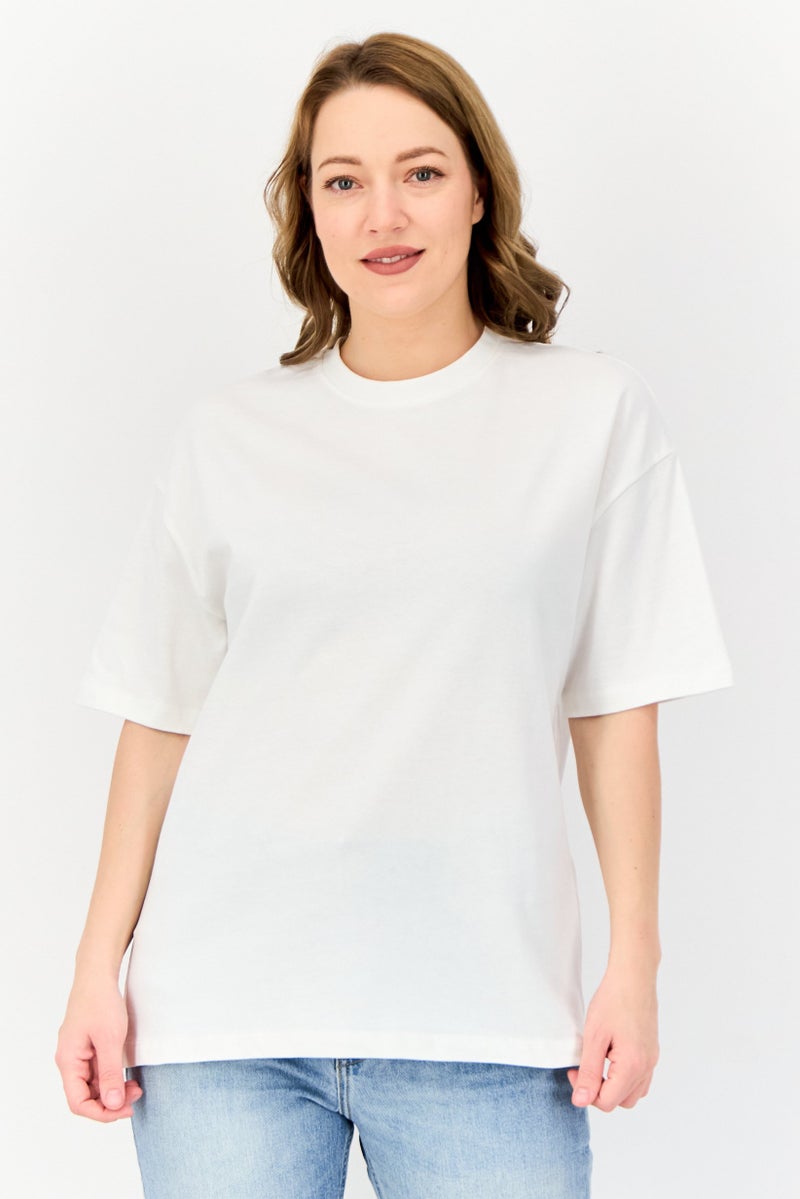 English Laundry Women Oversized Crew Neck Short Sleeve Solid T-Shirt, White  - Image 1