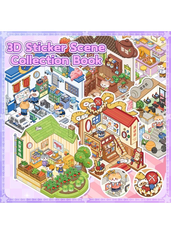 Nuesaurd DIY 3D Sticker Scene Book 18 Sets Sticker Scenes Miniature Room Scene Stickers Book Funny House Scene Sticker Book for Adults Kids Conduce to Relieve Stress Pass The Time - Image 4