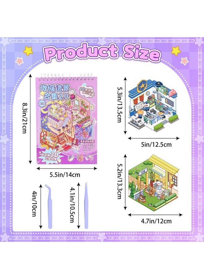 Nuesaurd DIY 3D Sticker Scene Book 18 Sets Sticker Scenes Miniature Room Scene Stickers Book Funny House Scene Sticker Book for Adults Kids Conduce to Relieve Stress Pass The Time - Image 2