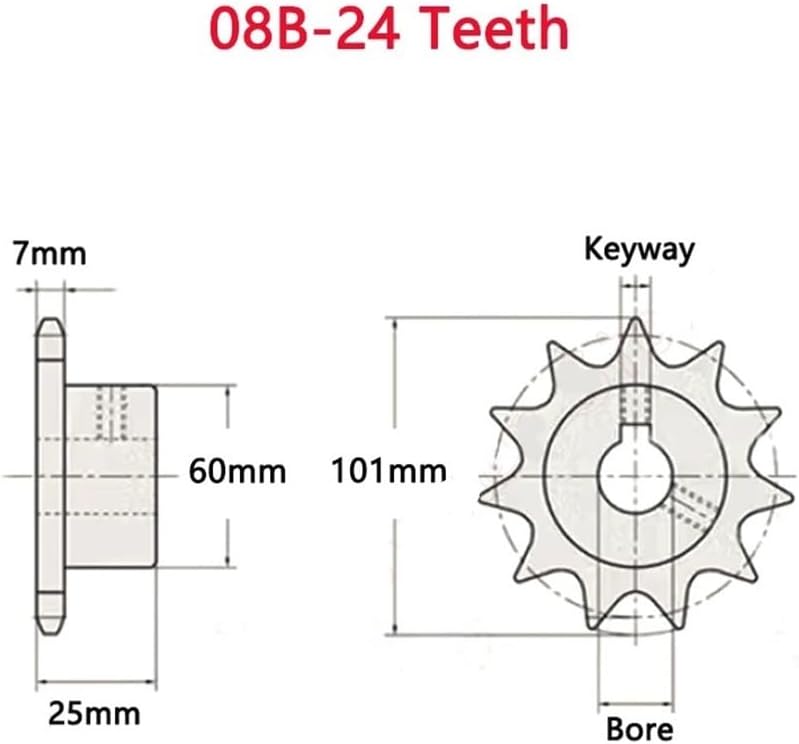Pinion Gear Set,Motor Gear Teeth, 1pc 12 24 Teeth 08B Industrial Drive Sprocket Wheel 45# Steel Chain Gear 12T 24T(24 Teeth,14mm (Keyway 5mm)) - Image 4