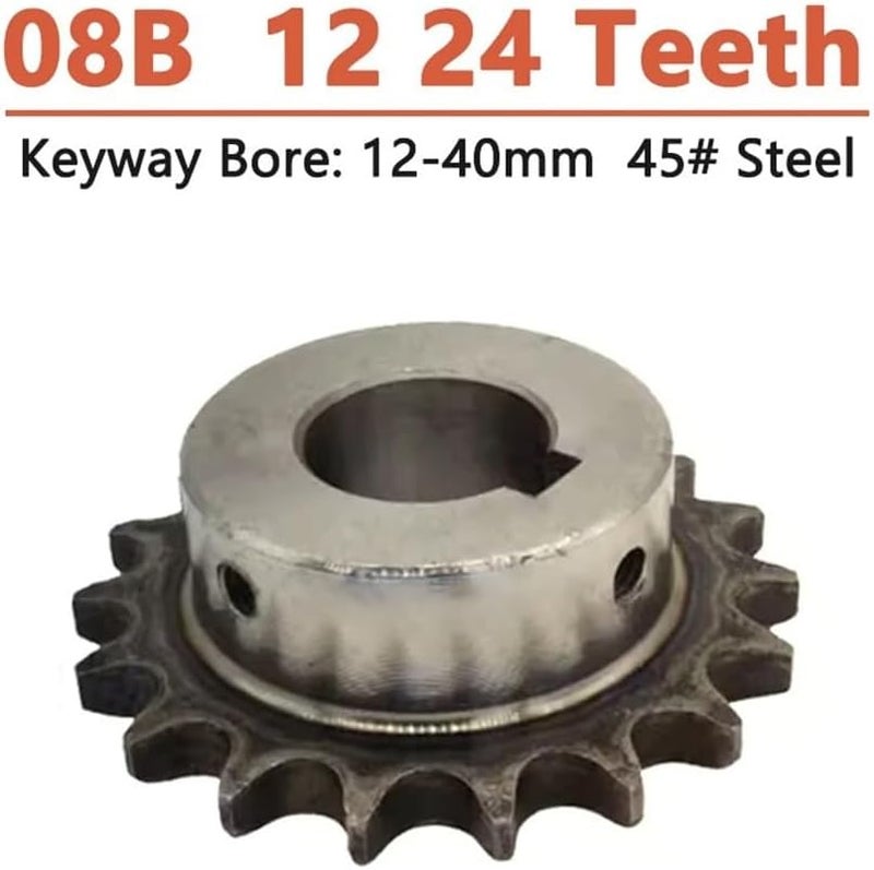Pinion Gear Set,Motor Gear Teeth, 1pc 12 24 Teeth 08B Industrial Drive Sprocket Wheel 45# Steel Chain Gear 12T 24T(24 Teeth,14mm (Keyway 5mm)) - Image 2