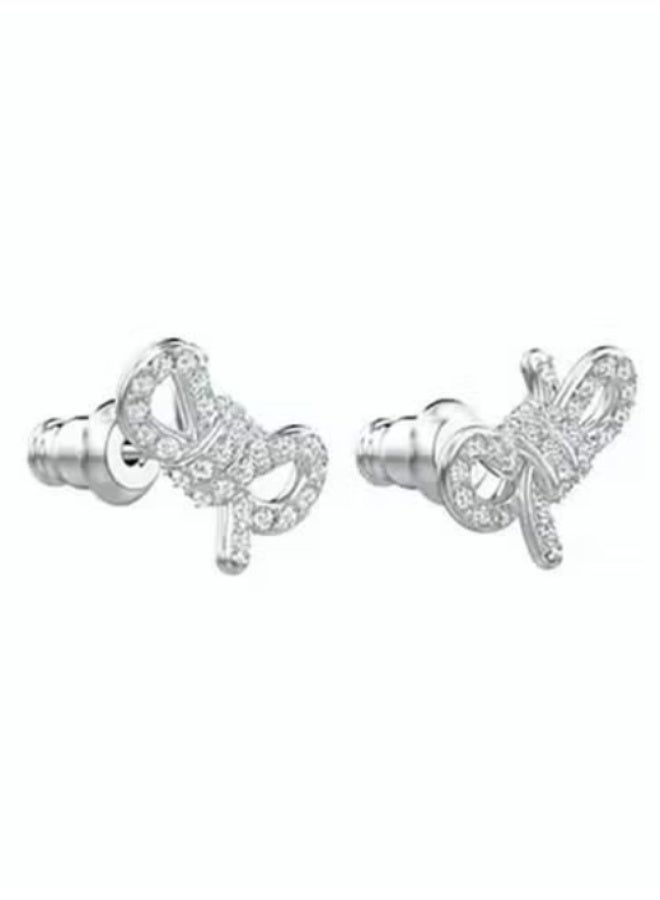 Swan Silver-Tone Crystal Bow-Tie Stud Earrings