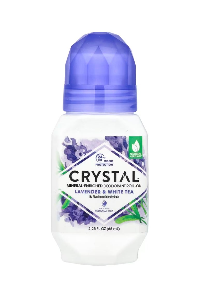 CRYSTAL Mineral-Enriched Deodorant Roll-On Lavender & White Tea 2.25 fl oz (66 ml) - Image 1