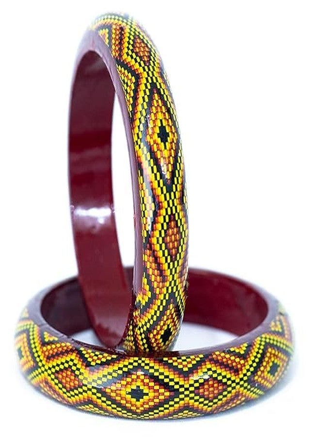 BANGLESKART مجموعة أساور خشبية متعددة الألوان مصنوعة يدوياً من BANGLESKART للنساء والفتيات (قطعتان) (النمط 3، 2.8) - Image 4