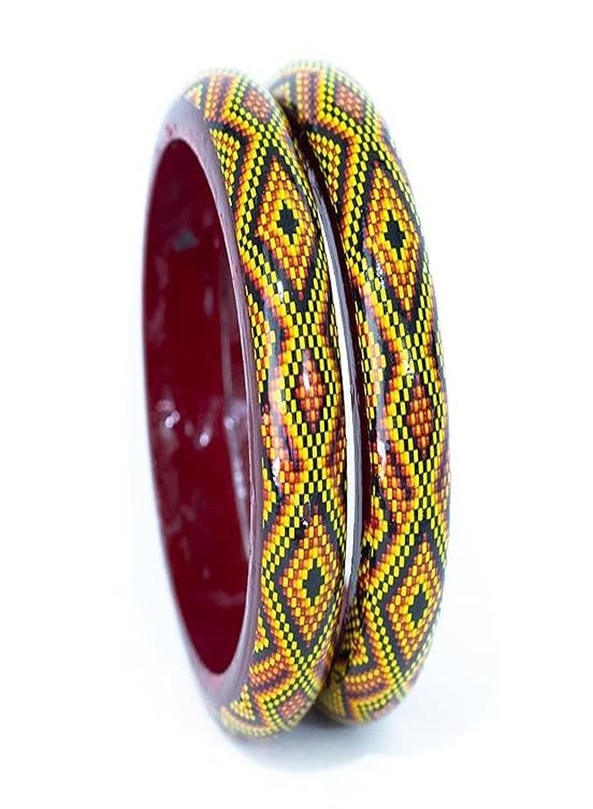 BANGLESKART مجموعة أساور خشبية متعددة الألوان مصنوعة يدوياً من BANGLESKART للنساء والفتيات (قطعتان) (النمط 3، 2.8) - Image 2